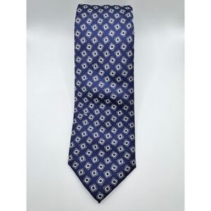 Hart Schaffner Marx Silk Necktie Blue White Diamond Geometric Pattern